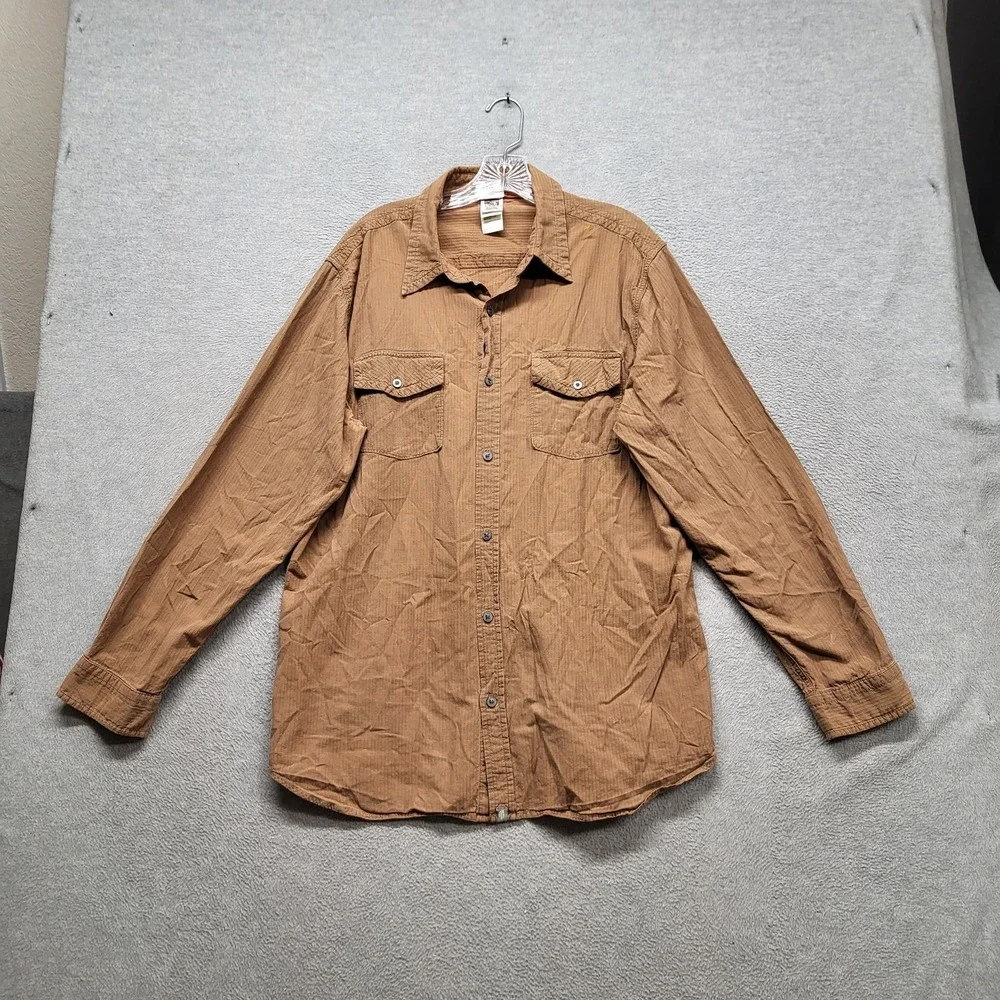 The North Face Men Button Up Shirt XL Brown Striped Western Long Sleeve
